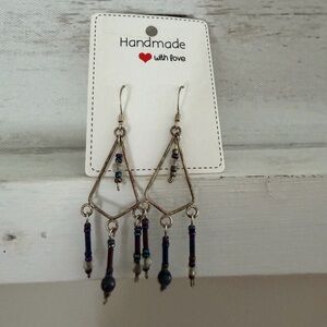 Handmade Purple iridescent Beaded Dangle Earrings